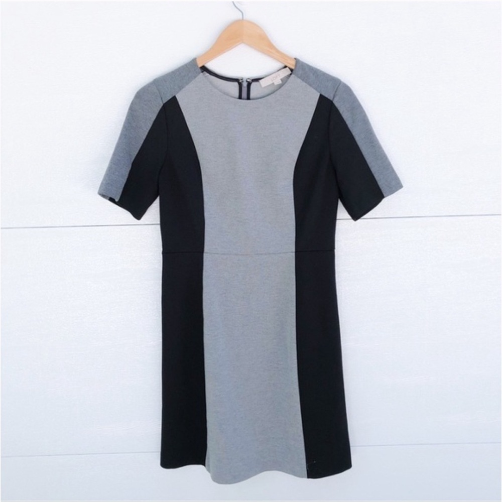 Loft Color Block Black Grey Slight Fit & Flare 3/4 Sleeve‎ Dress Plus Size 14